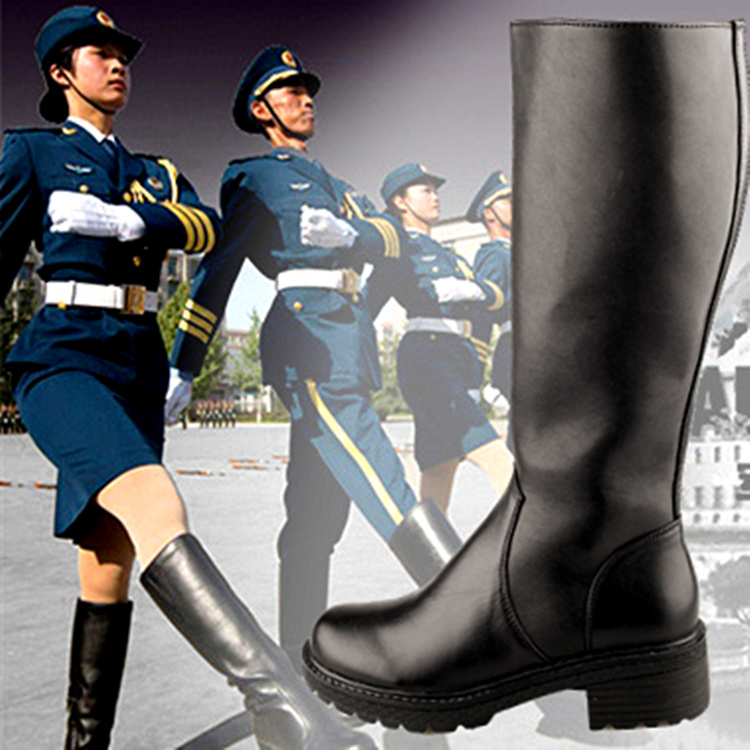 高筒长靴子女冬2017新款马靴女式皮靴百搭真皮韩版长筒军靴阅兵靴
