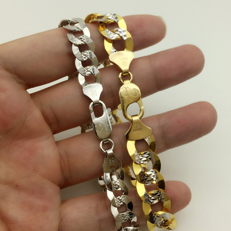 14k金手链男_金佰亿老板扁平牛仔链585黄金手链14k白金男款男票生日