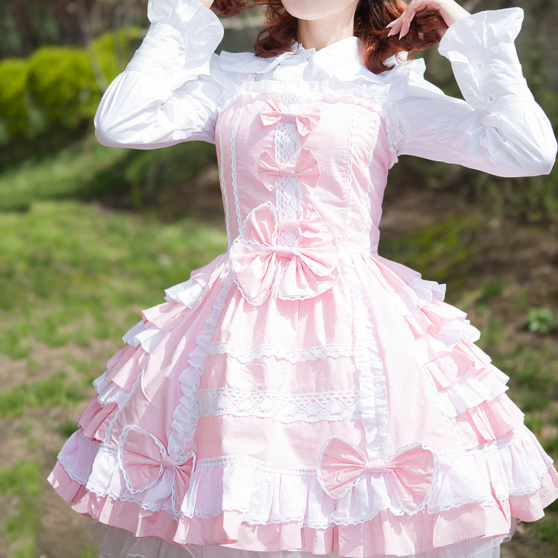 拉链背带裙_开心洋装连衣裙9层华丽荷叶边修身lolita公主背带裙 2018