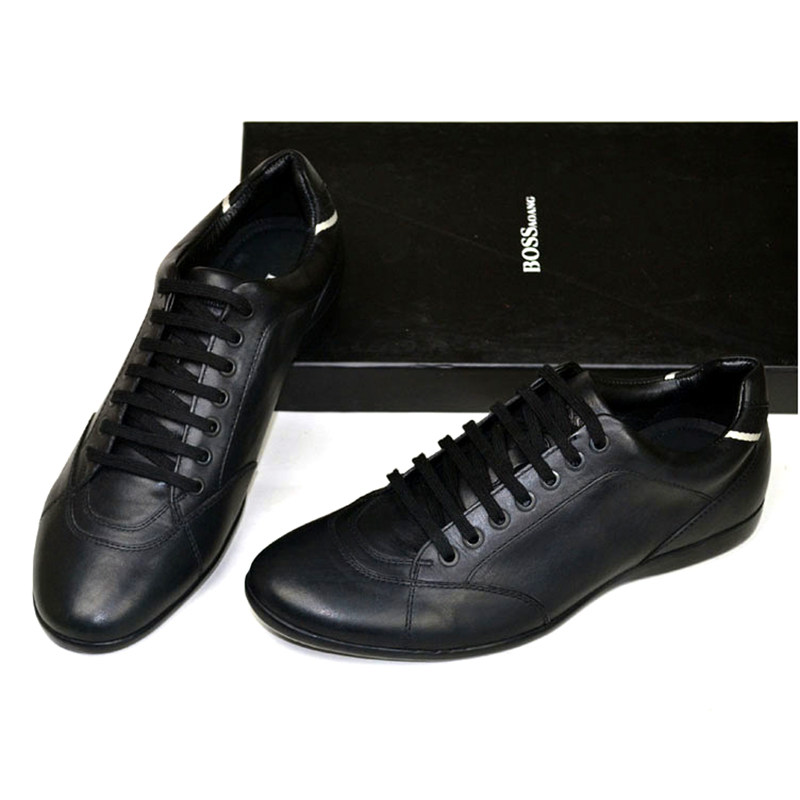 boss haoge专柜正品商务休闲男鞋头层牛皮耐磨真皮英伦系带男皮鞋