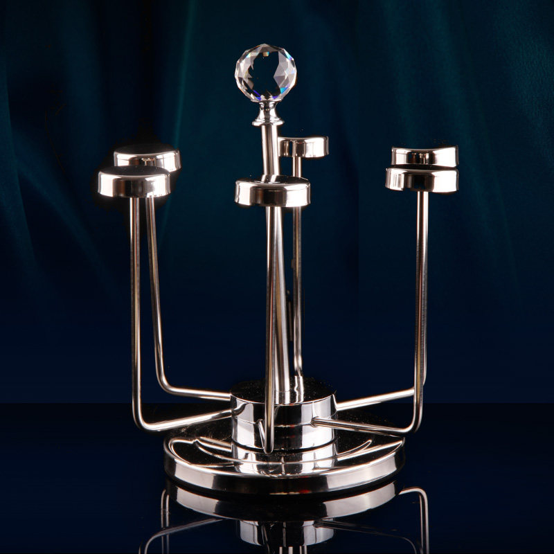 不锈钢水杯架 创意水杯架时尚茶杯架 6头旋转倒挂杯架 时尚沥干架