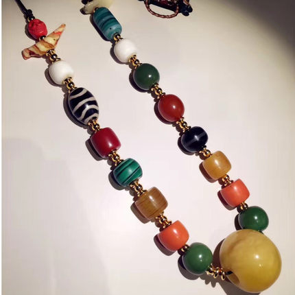 凌子在拉萨〓 藏传顶珠多宝项链 老松石 老蜜蜡_7折现价108600元