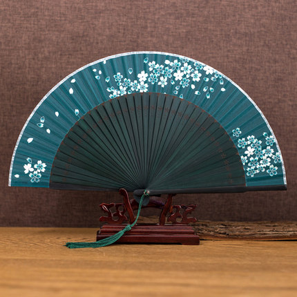 日本anna sui安娜苏真丝扇子真丝扇面竹制扇骨蝴蝶玫瑰图案折扇_7折