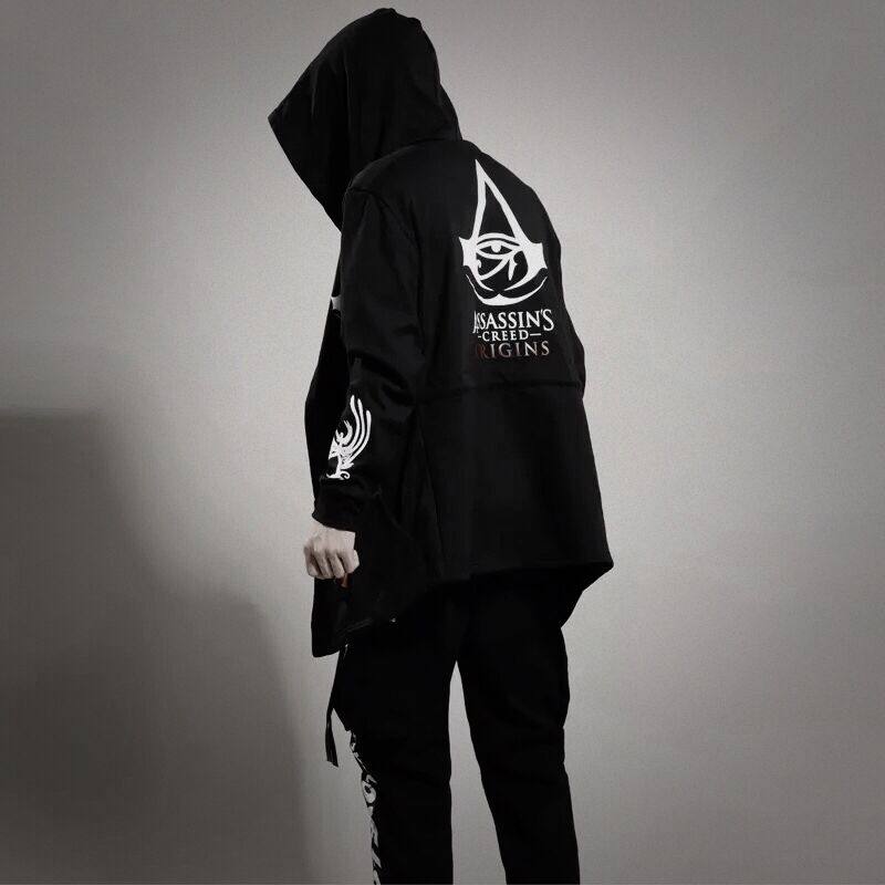 夏季中长款嘻哈刺客信条卫衣男开衫暗黑系兜帽衫薄款