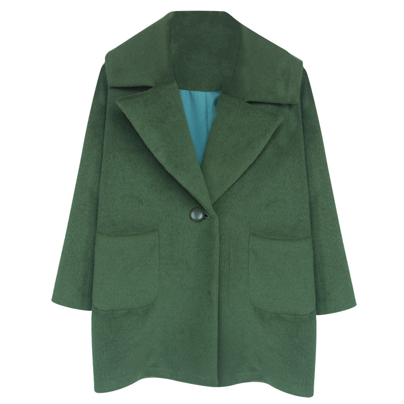 mintcheese独立设计 洋气 绿色 长毛绒  落肩 毛呢大衣