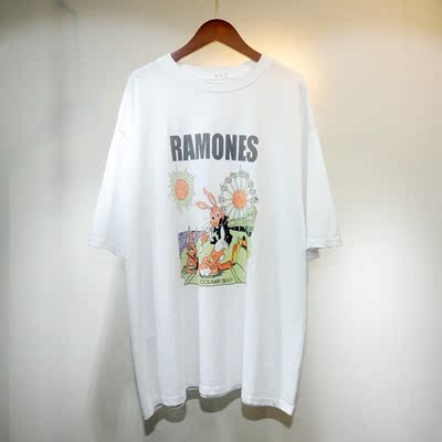 欧洲站eleven女装 破边兔八哥图案印花chic宽松短袖女士t恤潮2018