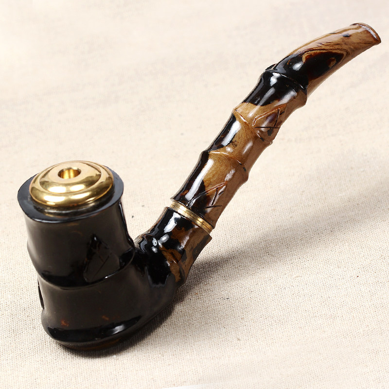精雕阁 黑珊瑚手工海柳烟斗过滤活柳血柳 双用烟丝亮光烟具 yy20