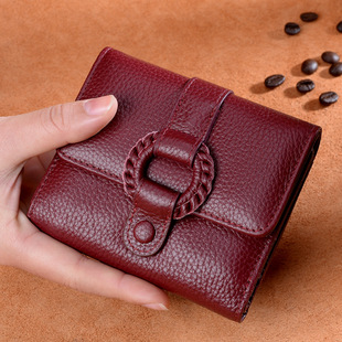 韩版迷你牛皮钱包女短款文艺简约纯色真皮女士小皮夹