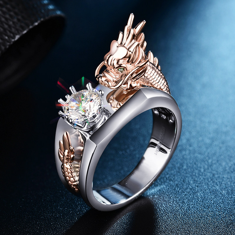个性霸气_yanor龙形单身防身铂金龙戒指男个性潮人霸气黄金纯银男士潮