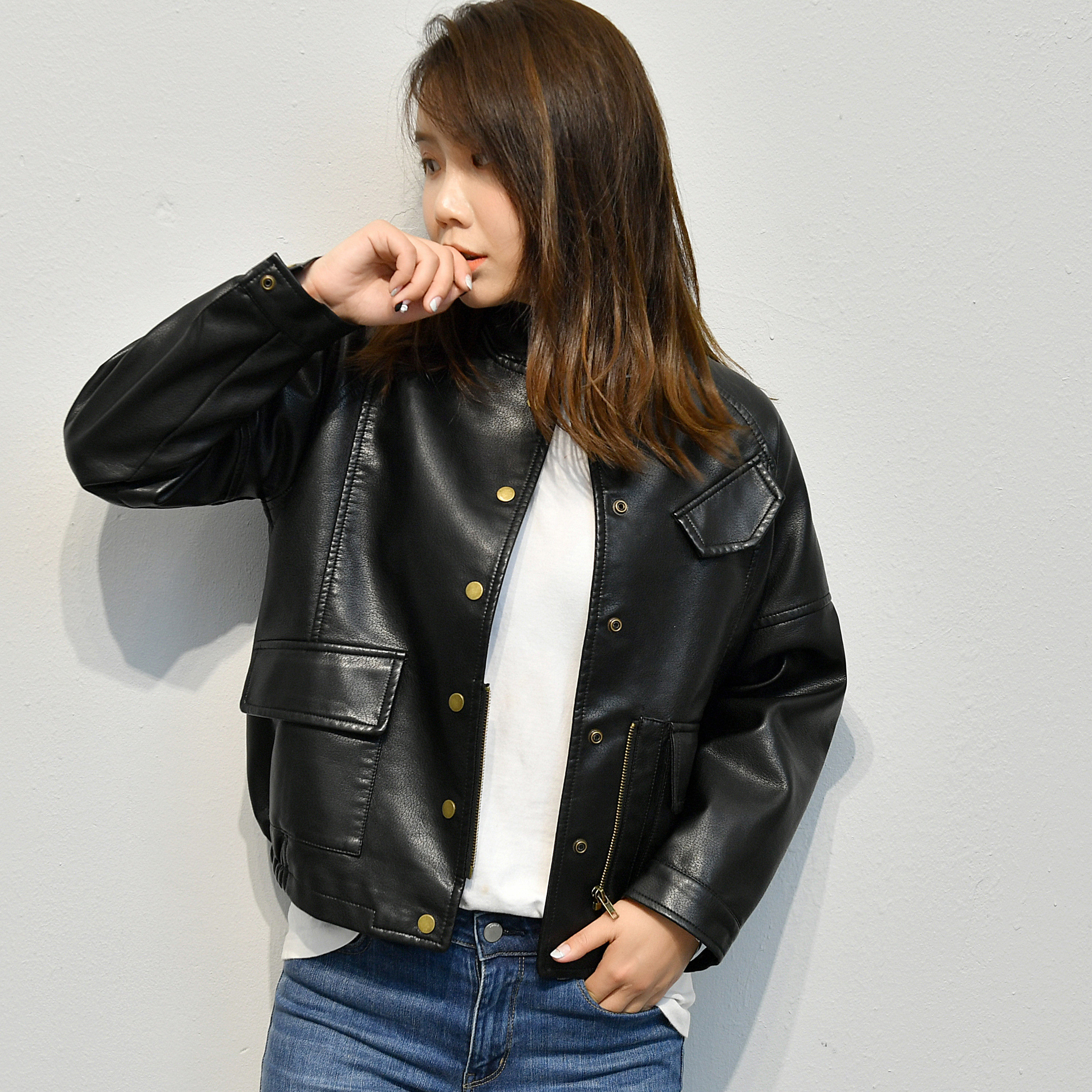 男友风外套女冬_2017秋冬新款外套宽松皮衣棒球服皮夹克男友风机车小