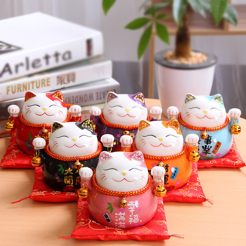 招财猫摆件 迷你小号可爱创意陶瓷存钱罐办公桌家居饰品摆件礼物