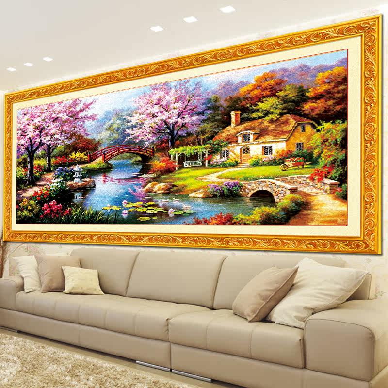 蒙娜丽莎十字绣梦幻家园客厅2米印花欧式花园小屋大幅风景山水画