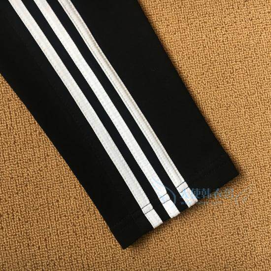 定运动裤制春秋全棉深黑色镶3道条杠白色3杠直筒宽松运动校服裤