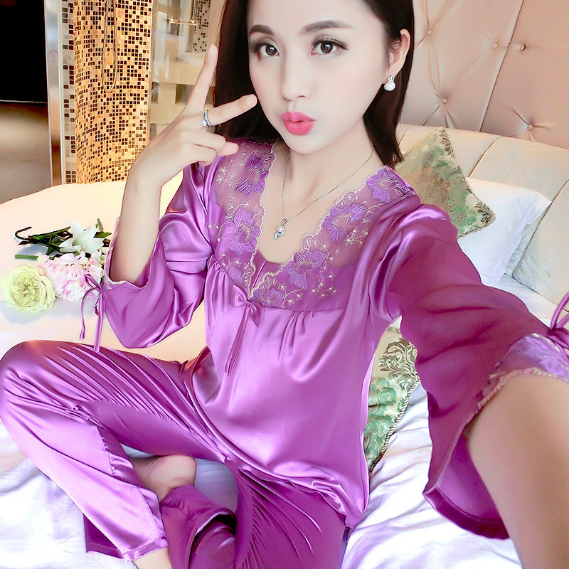 一折蕾丝睡衣套装女长袖