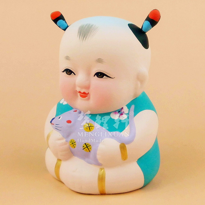 无锡惠山泥人十二生肖鼠阿福中国风特色纯手工制作生日出国小礼品