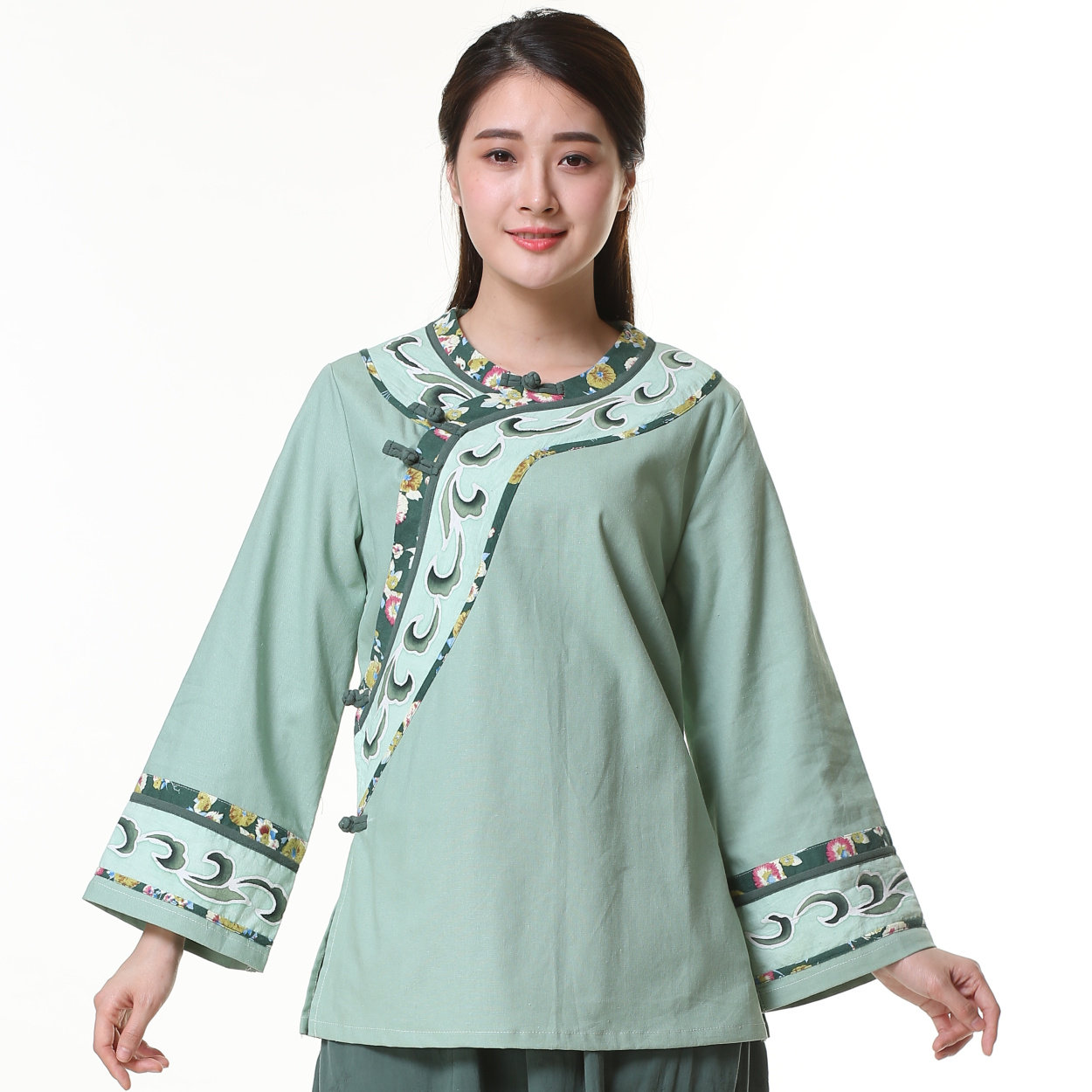 褂子春秋_素锦霞裳原创2018春秋季新款亚麻长袖大襟褂子汉服元素唐装