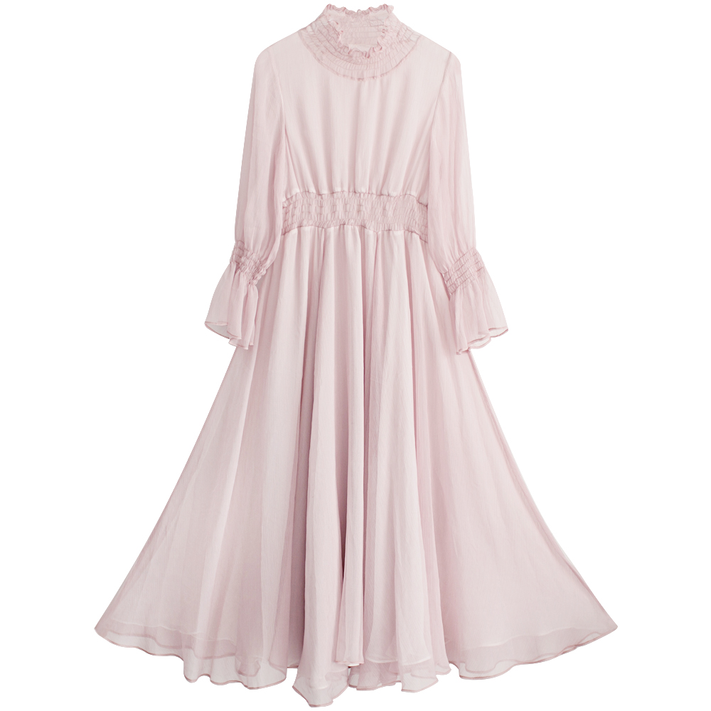 文艺花边修身长裙复古大摆连衣裙