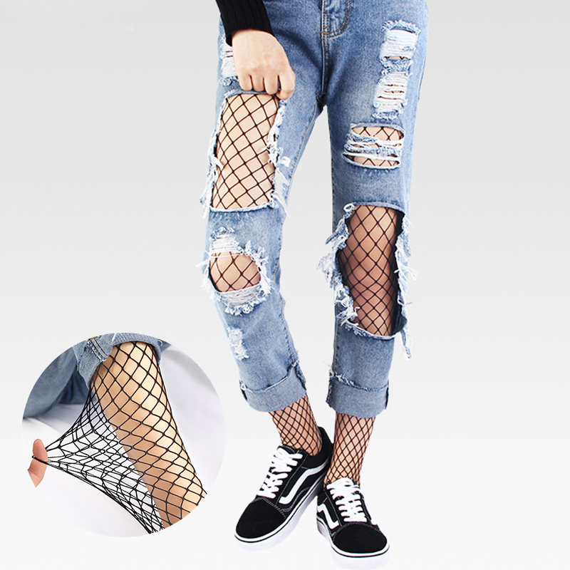 网袜牛仔裤破洞