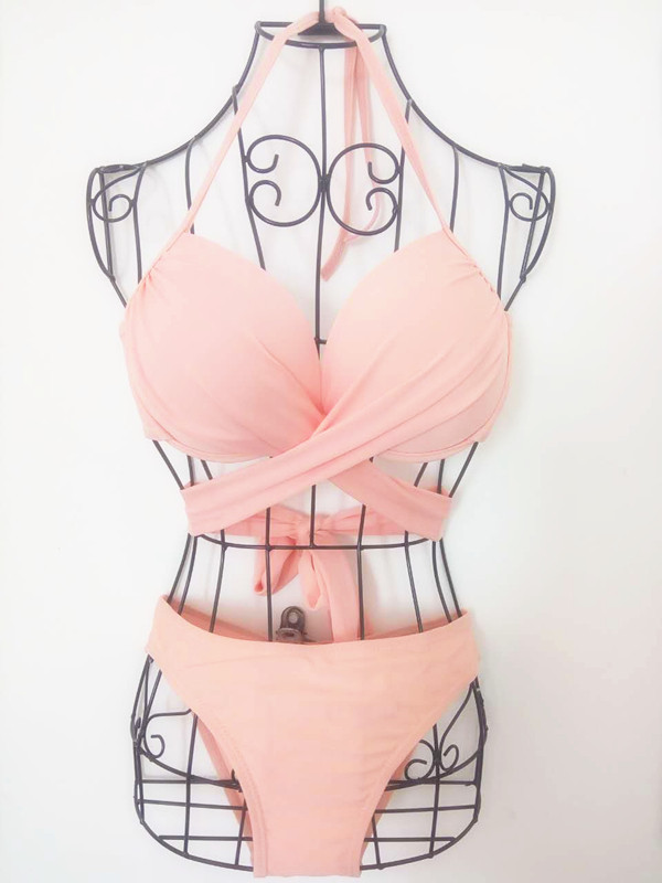 比基尼聚拢性感_韩版性感泳衣钢托聚拢交叉绑带三点式比基尼 温泉海边