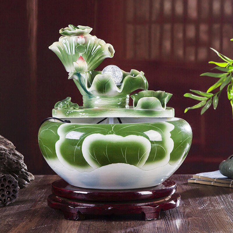 陶瓷流水摆件客厅养鱼_时来运转陶瓷招财鱼缸风水晶球客厅喷泉养鱼