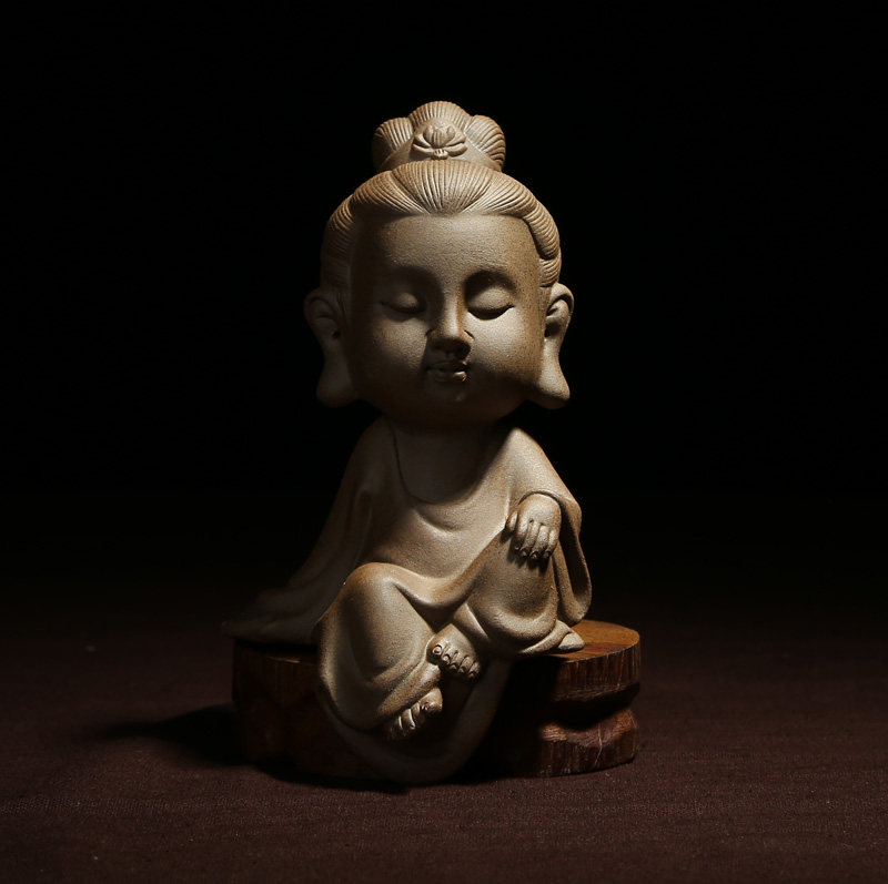 友尚 紫砂陶泥茶宠摆件 粗陶茶玩 地藏王菩萨茶道西方三圣