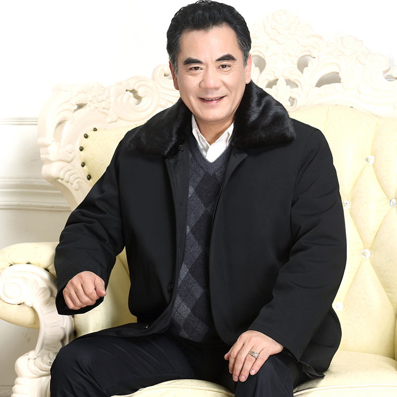 中老年男装棉衣爸爸冬装加厚加绒外套老人大毛领棉袄爷爷大码棉服