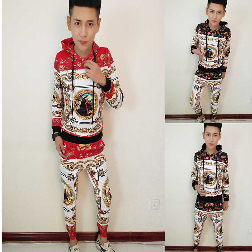 快手红人2018牌牌琦新款长袖男夜店套装吴迪休闲社会精神 小伙套装