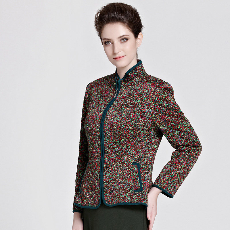 moreline沐兰正品女装冬季立领长款针织棉服 印花修身棉服