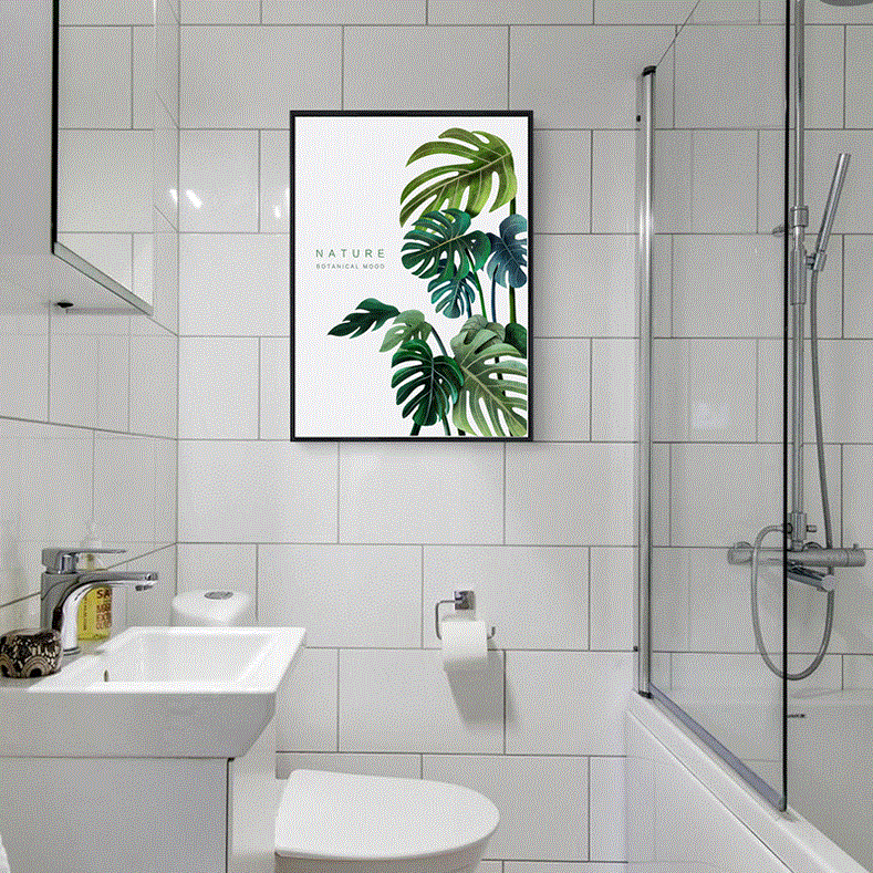 北欧_北欧植物防水免打孔卫生间装饰画酒店浴室墙画洗手间壁画厕所挂