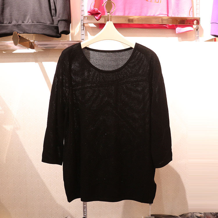 千日红/牵日红女装t恤2018秋季新款圆领纯色时尚显瘦针织衫1814