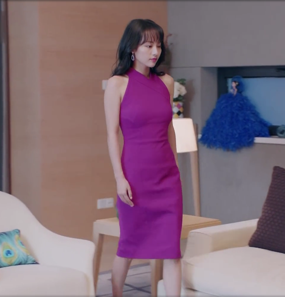 明星同款连衣裙 中长款_温暖的弦一心张嘉倪明星同款衣服紫色露漏肩挂