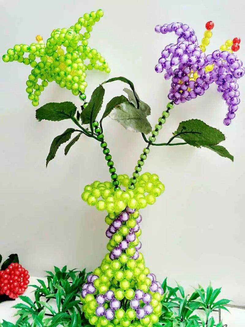 精美diy手工串珠成品 工艺品花瓶百合花 创意饰品家居摆件材料