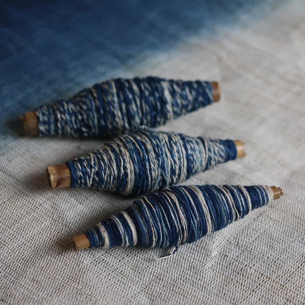 蓝染indigo手缝线纯棉线手工合股多股刺子绣线轴线蓝白拼接拼布线