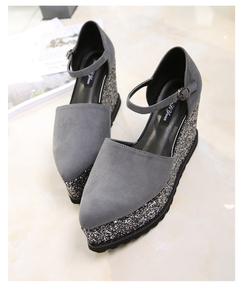 女凉鞋坡跟绒面