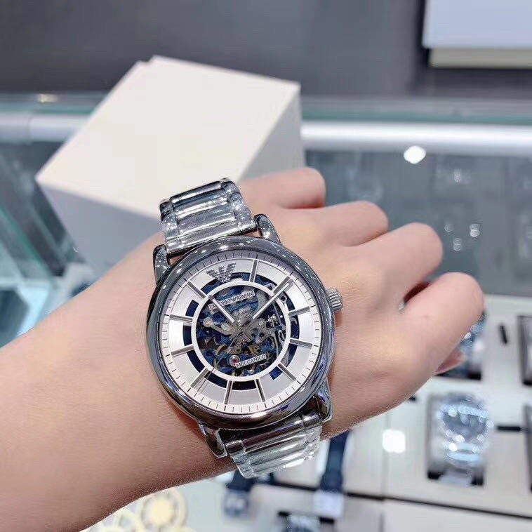 armani阿玛尼手表男机械镂空商务休闲钢带男表ar1980