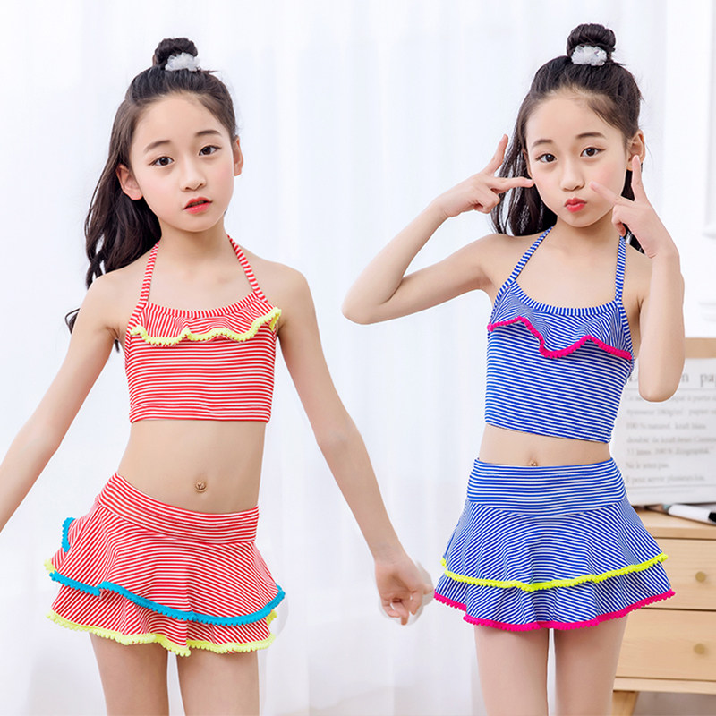 女童泳衣分体_新款女童泳衣分体裙式中大童公主宝宝游泳衣韩版小女孩