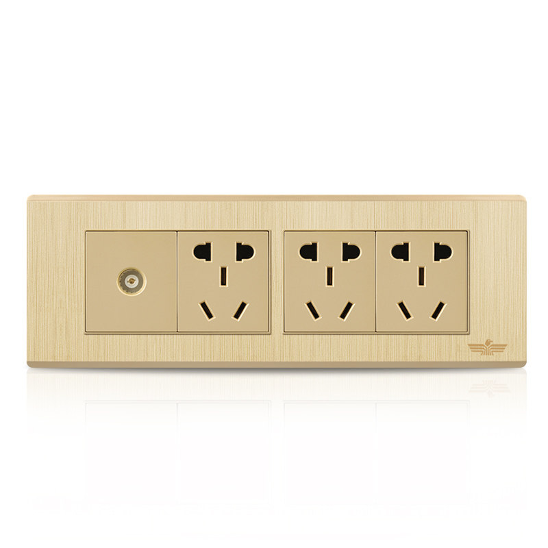 118型开关插座面板家用长方形暗装香槟金四位电视 15十五孔