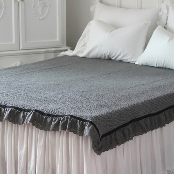 韩国进口正品 华夫格纹立体凹凸纹花边盖毯/两用床盖 空调毯子