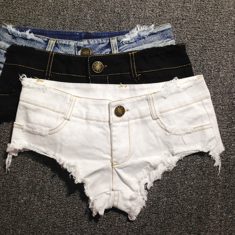 夜店女装性感齐比超短牛仔裤洗水破洞低腰露臀三角小热裤紧身百搭