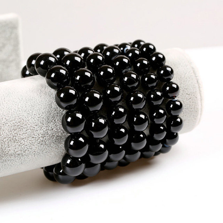 一折女手链石头_天然玛瑙手链男石头手链男士手串黑色宝石黑玛瑙手链