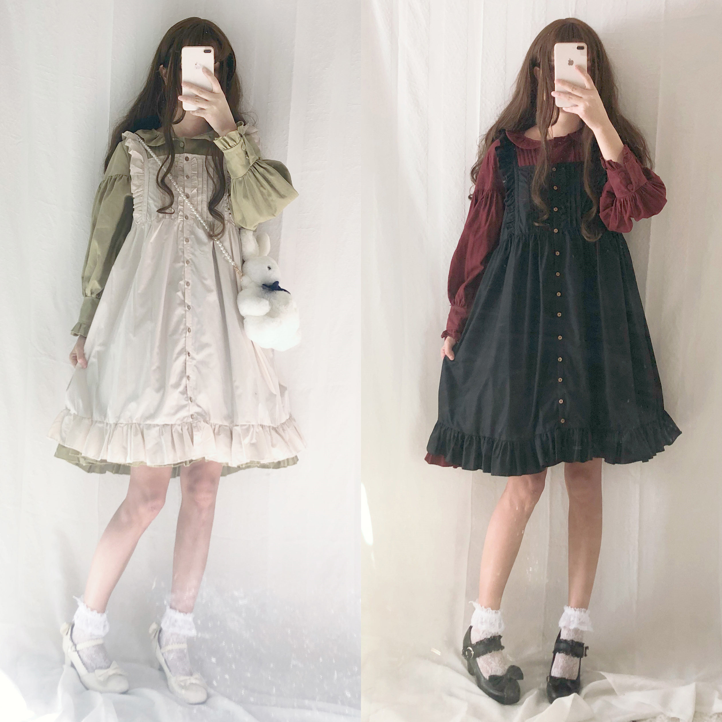 韩版新款秋装女装森系小清新中长款长袖连衣裙夏韩版宽松学生裙子