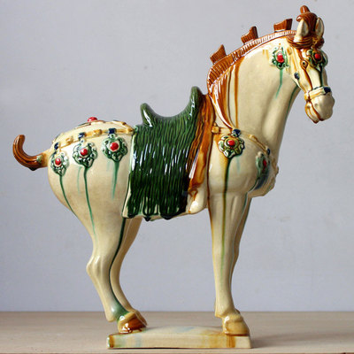 洛阳唐三彩马陶瓷马摆件高樱三花马家居摆设商务礼品镇宅旺财辟邪