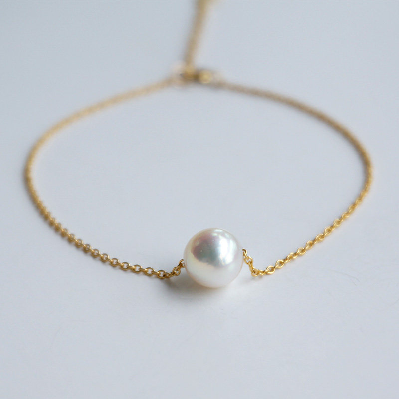 日本akoya天然海水正圆14k注金路路通珍珠手链手串项链吊坠白透粉