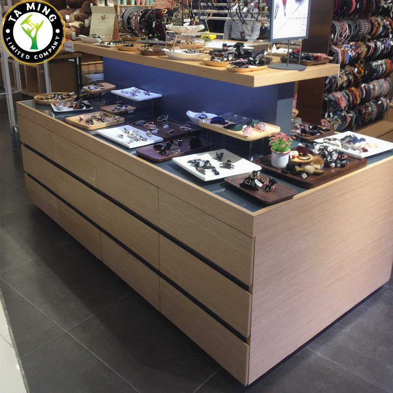 中岛柜珠宝首饰实木柜台货架银耳环项链发箍化妆品展柜饰品展示柜