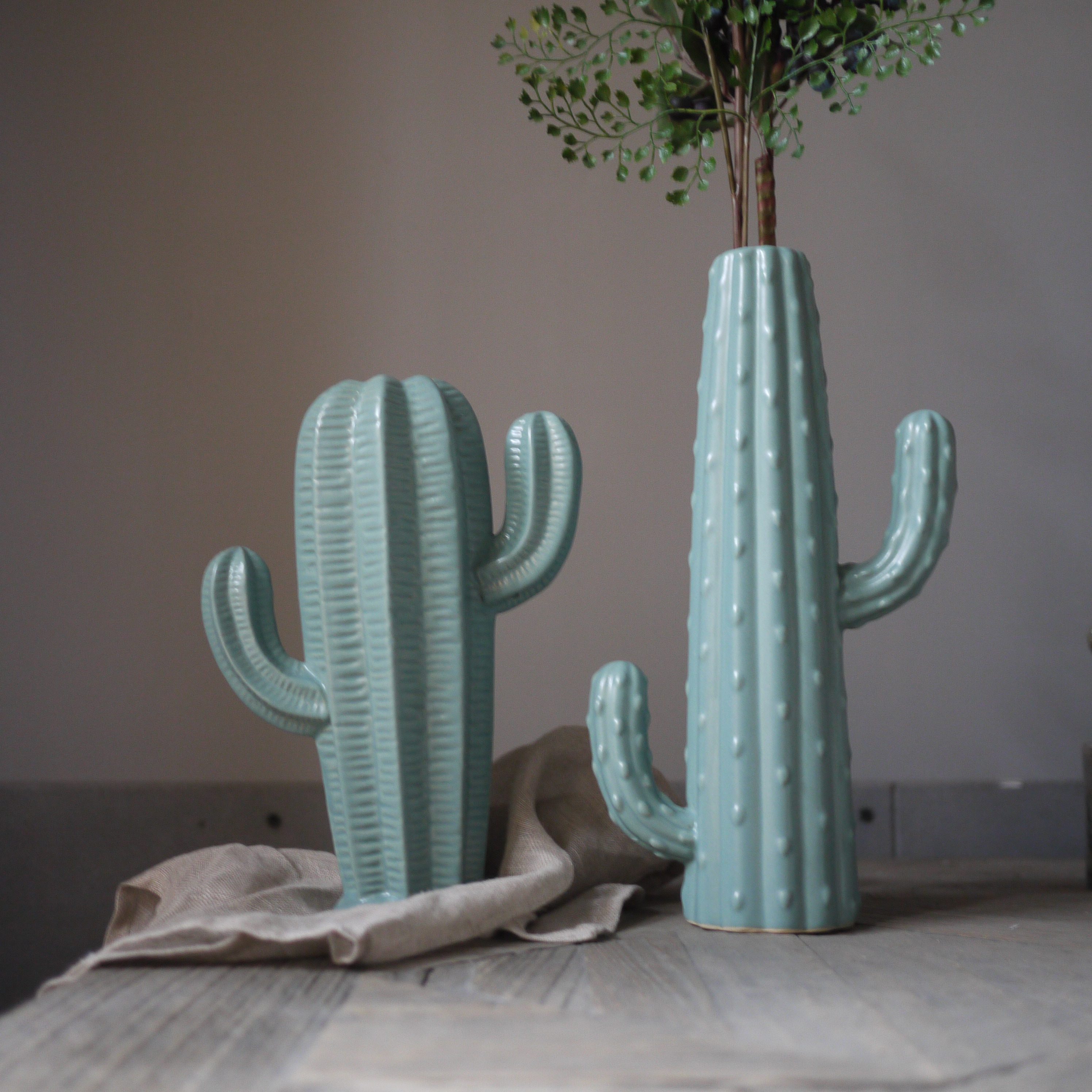 w1962出口欧洲复古法式哑光灰绿色仙人掌大花瓶/花器摆件