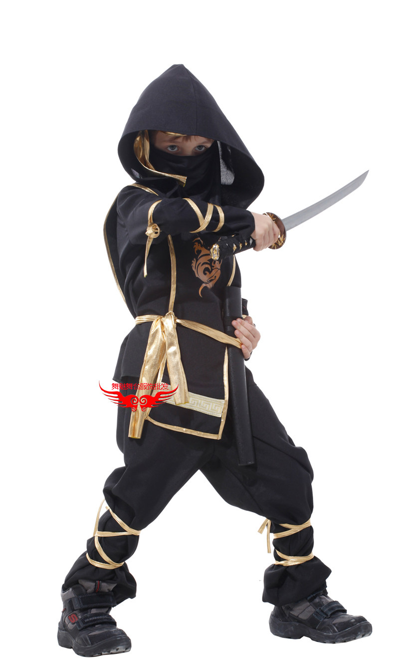 万圣节儿童服装男童cosplay表演服饰隐身忍者夜行衣日本武术衣服