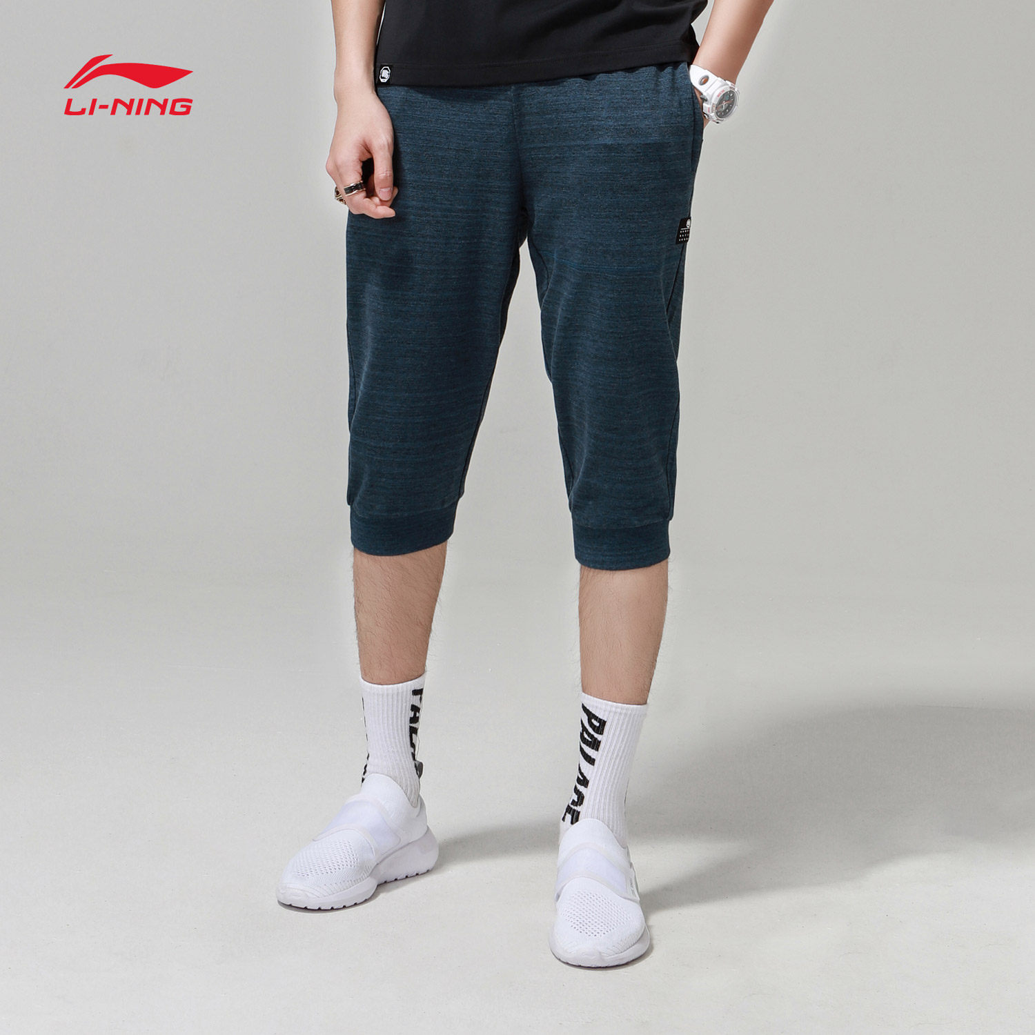 李宁短裤男装2018夏季训练七分裤卫裤吸湿透气棉质运动裤akqm02