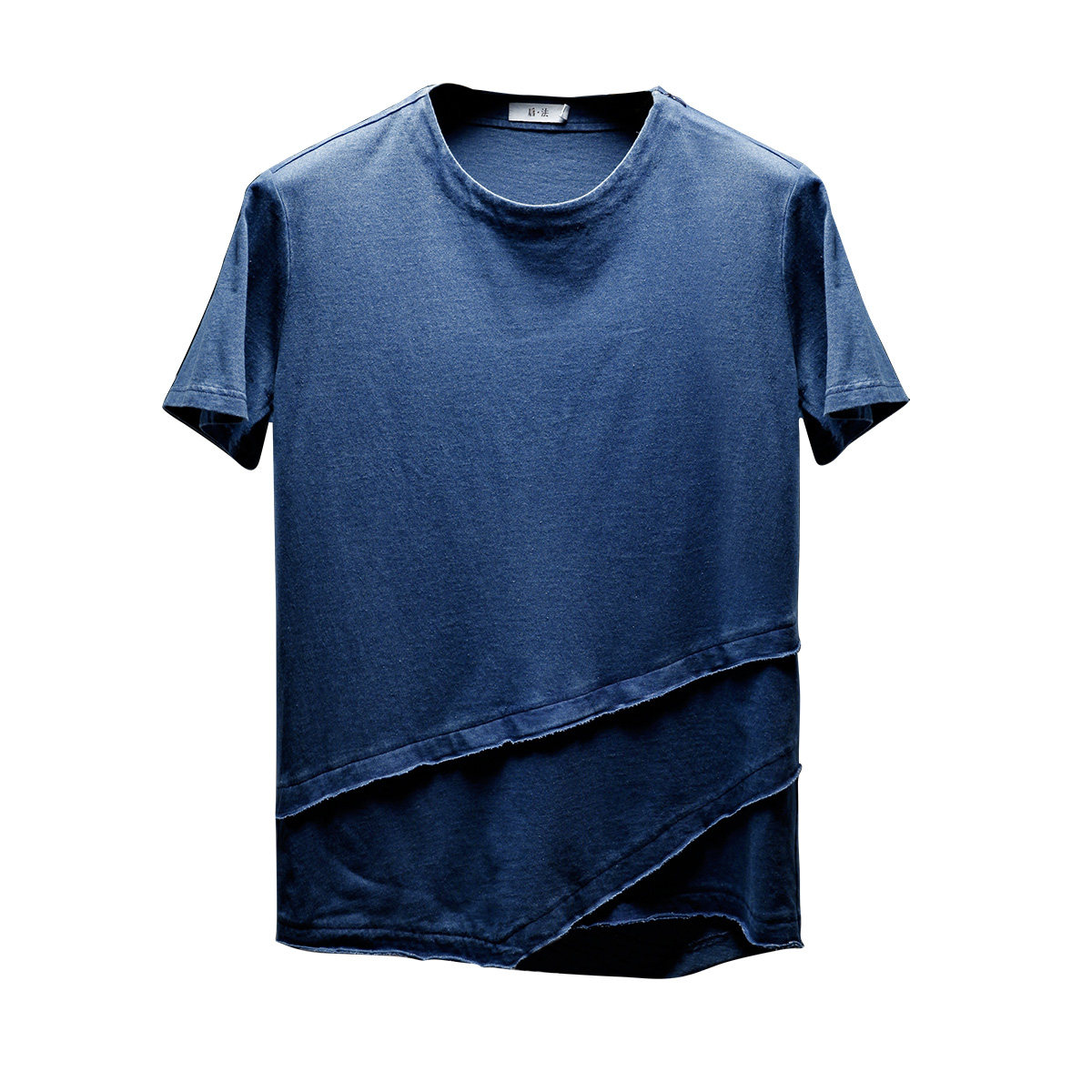柔软竹节棉短袖t恤男士休闲薄款日系做旧毛边圆领修身纯棉男t恤衫