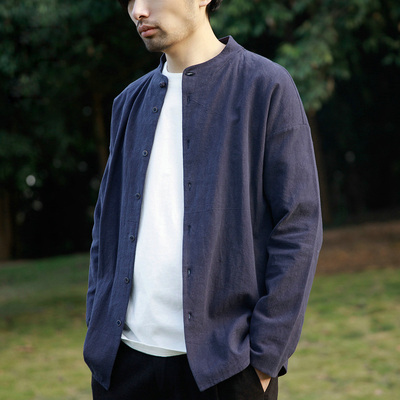 启法原创男装亚麻外套男士秋季中国风休闲麻夹克男薄款棉麻上衣男