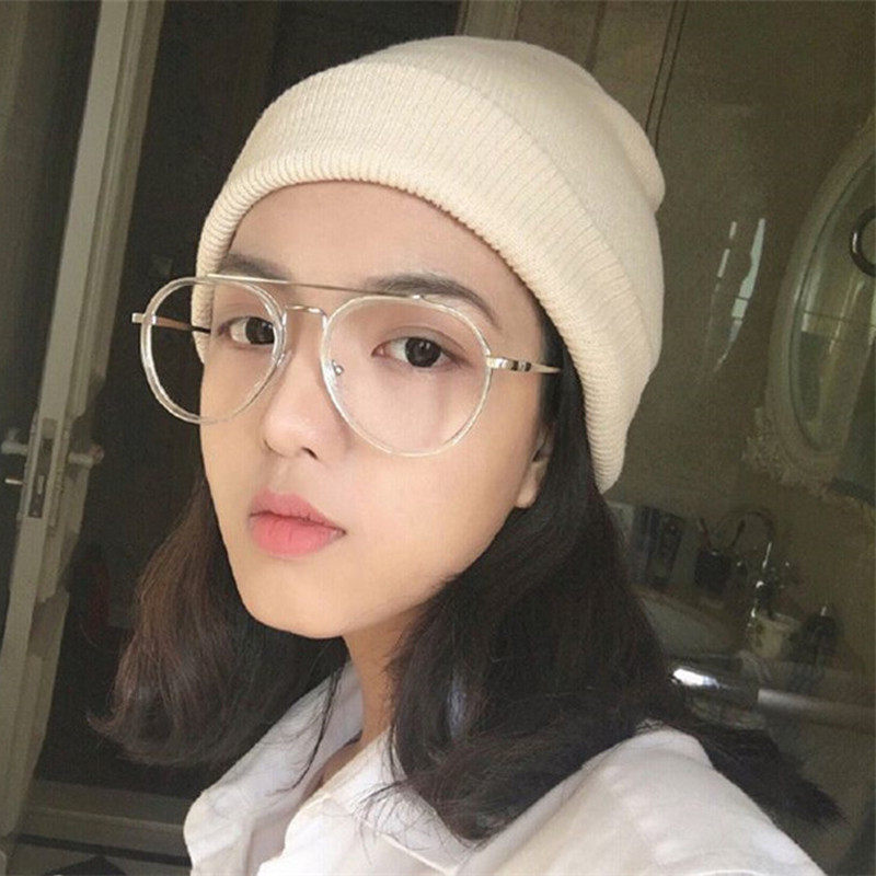 热销透明框架眼镜 近视_韩版透明白色眼镜框架女原宿个性蛤蟆框男网红